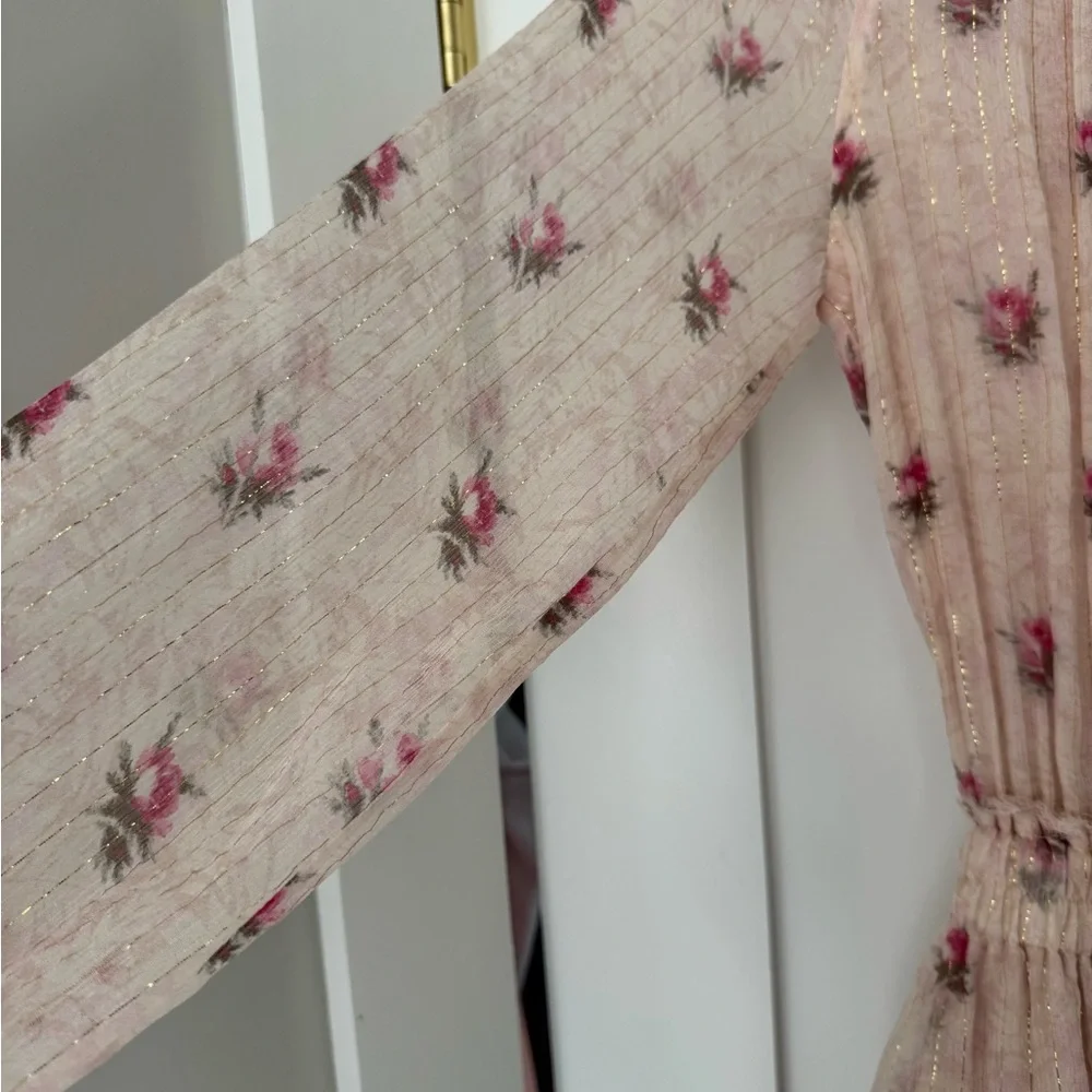 LoveShackFancy Popover Mini Dress in Vintage Rose Pink Gold Floral - Picture 6 of 7